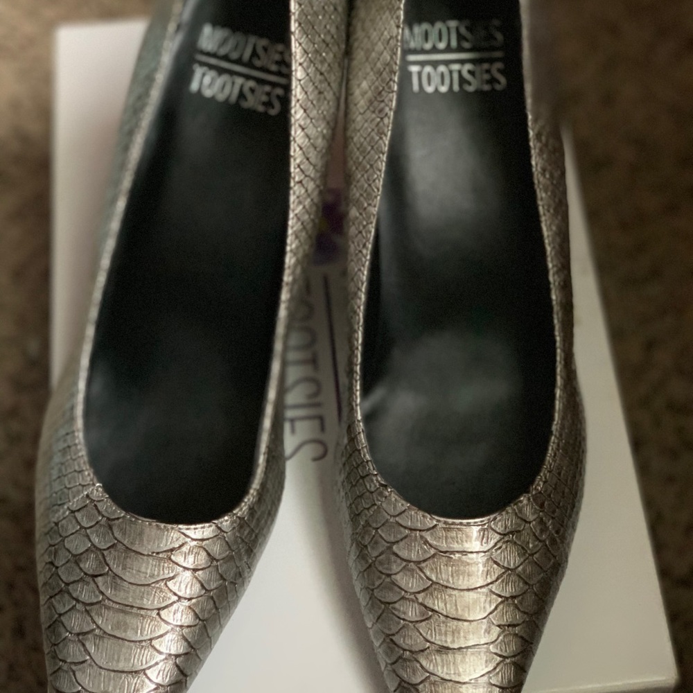Silver Snakeskin Pumps